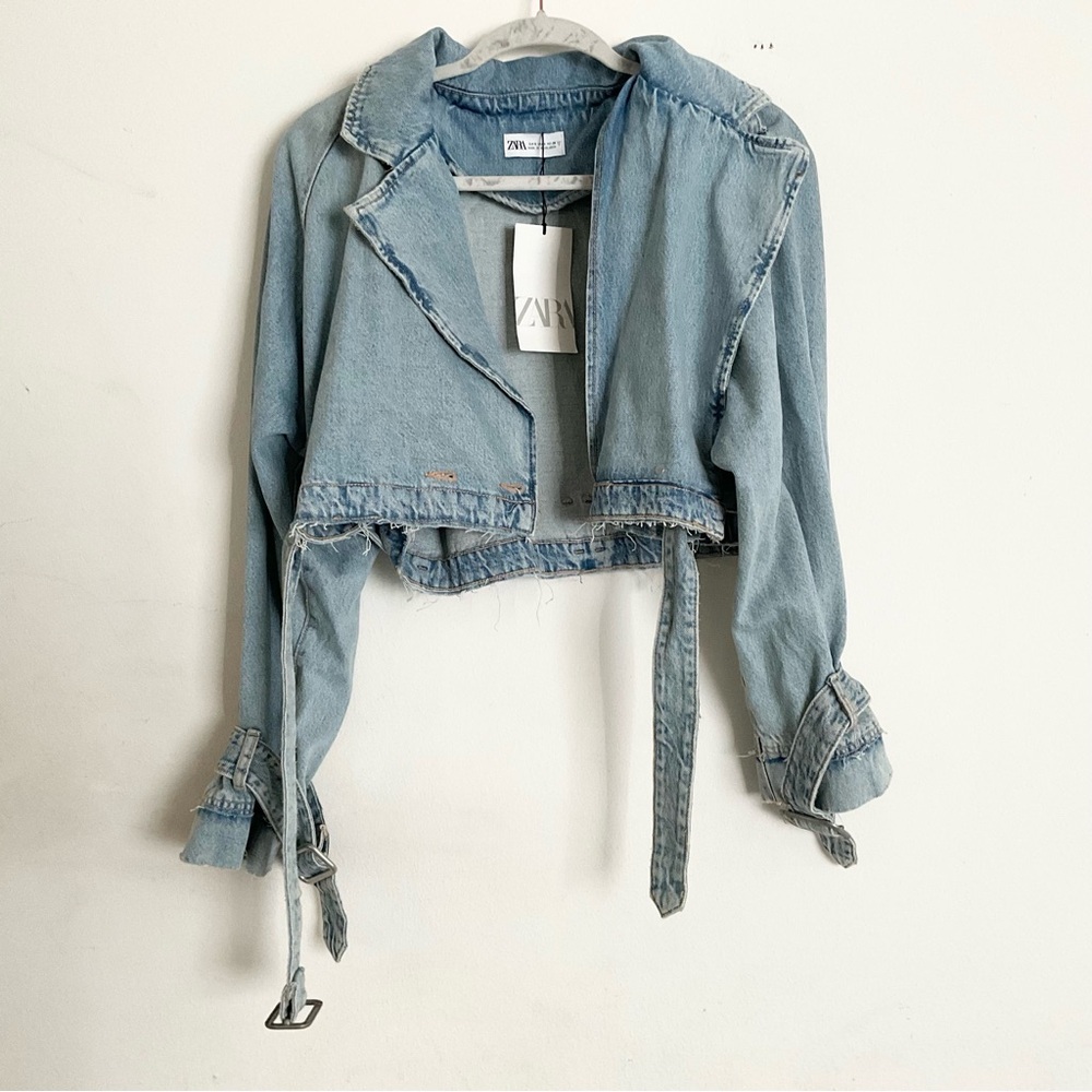 Zara TRF Denim Cropped Trench Coat Blue Jacket S - Picture 3 of 15
